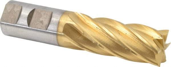 Cleveland - 1", 2" LOC, 1" Shank Diam, 4-1/2" OAL, 6 Flute, Cobalt Square End Mill - Single End, TiN Finish, Spiral Flute, 30° Helix, Centercutting, Right Hand Cut, Right Hand Flute, Series HGC-4C - USA Tool & Supply