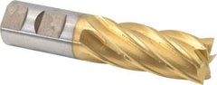 Cleveland - 1", 2" LOC, 1" Shank Diam, 4-1/2" OAL, 6 Flute, Cobalt Square End Mill - Single End, TiN Finish, Spiral Flute, 30° Helix, Centercutting, Right Hand Cut, Right Hand Flute, Series HGC-4C - USA Tool & Supply