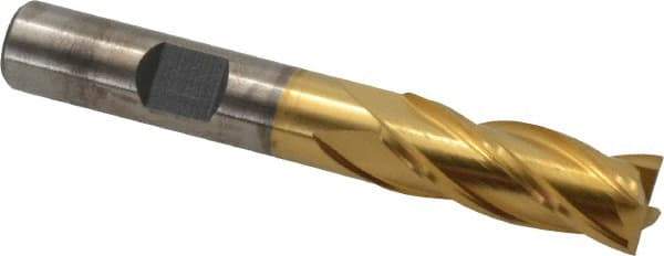 Cleveland - 13/32", 1" LOC, 3/8" Shank Diam, 2-11/16" OAL, 4 Flute, Cobalt Square End Mill - Single End, TiN Finish, Spiral Flute, 30° Helix, Centercutting, Right Hand Cut, Right Hand Flute, Series HGC-4C - USA Tool & Supply