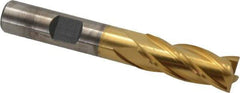 Cleveland - 13/32", 1" LOC, 3/8" Shank Diam, 2-11/16" OAL, 4 Flute, Cobalt Square End Mill - Single End, TiN Finish, Spiral Flute, 30° Helix, Centercutting, Right Hand Cut, Right Hand Flute, Series HGC-4C - USA Tool & Supply