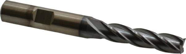 Cleveland - 5/16", 1-3/8" LOC, 3/8" Shank Diam, 3-1/8" OAL, 4 Flute, Cobalt Square End Mill - Single End, TiCN Finish, Spiral Flute, 30° Helix, Centercutting, Right Hand Cut, Right Hand Flute, Series HGC-4C - USA Tool & Supply
