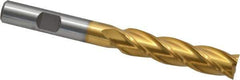 Cleveland - 7/16", 1-3/4" LOC, 3/8" Shank Diam, 3-3/4" OAL, 4 Flute, Cobalt Square End Mill - Single End, TiN Finish, Spiral Flute, 30° Helix, Centercutting, Right Hand Cut, Right Hand Flute, Series HGC-4C - USA Tool & Supply