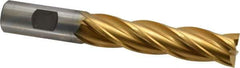 Cleveland - 3/4", 3" LOC, 3/4" Shank Diam, 5-1/4" OAL, 4 Flute, Cobalt Square End Mill - Single End, TiN Finish, Spiral Flute, 30° Helix, Centercutting, Right Hand Cut, Right Hand Flute, Series HGC-4C - USA Tool & Supply