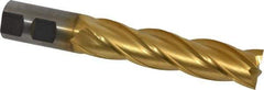 Cleveland - 7/8", 3-1/2" LOC, 7/8" Shank Diam, 5-3/4" OAL, 4 Flute, Cobalt Square End Mill - Single End, TiN Finish, Spiral Flute, 30° Helix, Centercutting, Right Hand Cut, Right Hand Flute, Series HGC-4C - USA Tool & Supply