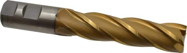 Cleveland - 1", 4" LOC, 1" Shank Diam, 6-1/2" OAL, 4 Flute, Cobalt Square End Mill - Single End, TiN Finish, Spiral Flute, 30° Helix, Centercutting, Right Hand Cut, Right Hand Flute, Series HGC-4C - USA Tool & Supply