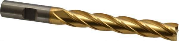 Cleveland - 1/2", 3" LOC, 1/2" Shank Diam, 5" OAL, 4 Flute, Cobalt Square End Mill - Single End, TiN Finish, Spiral Flute, 30° Helix, Centercutting, Right Hand Cut, Right Hand Flute, Series HGC-4C - USA Tool & Supply