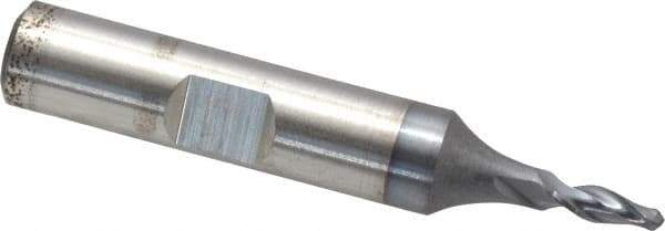 Cleveland - 1/8" Diam, 3/8" LOC, 2 Flute Cobalt Ball End Mill - TiCN Finish, Single End, 2-5/16" OAL, 3/8" Shank Diam, Spiral Flute - USA Tool & Supply