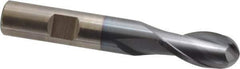 Cleveland - 1/2" Diam, 1" LOC, 2 Flute Cobalt Ball End Mill - TiCN Finish, Single End, 3-1/4" OAL, 1/2" Shank Diam, Spiral Flute - USA Tool & Supply