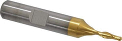 Cleveland - 1/8" Diam, 3/8" LOC, 2 Flute Cobalt Ball End Mill - TiN Finish, Single End, 2-5/16" OAL, 3/8" Shank Diam, Spiral Flute - USA Tool & Supply