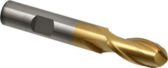 Cleveland - 1/2" Diam, 1" LOC, 2 Flute Cobalt Ball End Mill - TiN Finish, Single End, 3-1/4" OAL, 1/2" Shank Diam, Spiral Flute - USA Tool & Supply