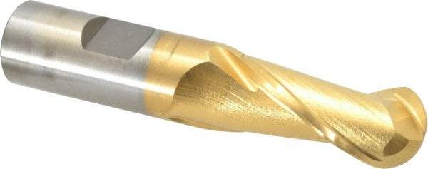 Cleveland - 3/4" Diam, 1-5/8" LOC, 2 Flute Cobalt Ball End Mill - TiN Finish, Single End, 3-7/8" OAL, 3/4" Shank Diam, Spiral Flute - USA Tool & Supply