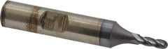 Cleveland - 1/8" Diam, 3/8" LOC, 4 Flute Cobalt Ball End Mill - TiCN Finish, Single End, 2-5/16" OAL, 3/8" Shank Diam, Spiral Flute - USA Tool & Supply