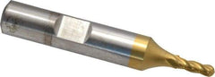 Cleveland - 1/8" Diam, 3/8" LOC, 4 Flute Cobalt Ball End Mill - TiN Finish, Single End, 2-5/16" OAL, 3/8" Shank Diam, Spiral Flute - USA Tool & Supply