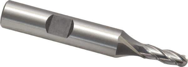 Cleveland - 3/16" Diam, 1/2" LOC, 4 Flute Cobalt Ball End Mill - Uncoated, Single End, 2-3/8" OAL, 3/8" Shank Diam, Spiral Flute - USA Tool & Supply