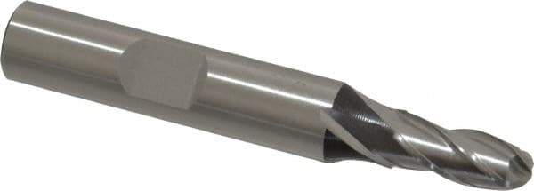 Cleveland - 1/4" Diam, 5/8" LOC, 4 Flute Cobalt Ball End Mill - Uncoated, Single End, 2-7/16" OAL, 3/8" Shank Diam, Spiral Flute - USA Tool & Supply