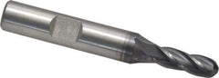 Cleveland - 1/4" Diam, 5/8" LOC, 4 Flute Cobalt Ball End Mill - TiCN Finish, Single End, 2-7/16" OAL, 3/8" Shank Diam, Spiral Flute - USA Tool & Supply