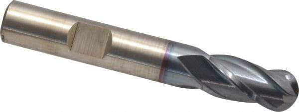 Cleveland - 3/8" Diam, 3/4" LOC, 4 Flute Cobalt Ball End Mill - TiCN Finish, Single End, 2-1/2" OAL, 3/8" Shank Diam, Spiral Flute - USA Tool & Supply