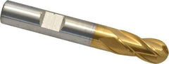Cleveland - 3/8" Diam, 3/4" LOC, 4 Flute Cobalt Ball End Mill - TiN Finish, Single End, 2-1/2" OAL, 3/8" Shank Diam, Spiral Flute - USA Tool & Supply
