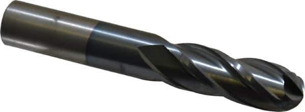 Cleveland - 1/2" Diam, 1-1/4" LOC, 4 Flute Cobalt Ball End Mill - TiCN Finish, Single End, 3-1/4" OAL, 1/2" Shank Diam, Spiral Flute - USA Tool & Supply