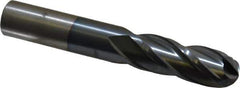Cleveland - 1/2" Diam, 1-1/4" LOC, 4 Flute Cobalt Ball End Mill - TiCN Finish, Single End, 3-1/4" OAL, 1/2" Shank Diam, Spiral Flute - USA Tool & Supply
