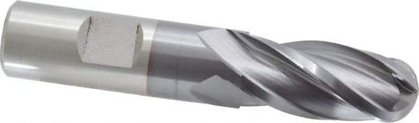 Cleveland - 3/4" Diam, 1-5/8" LOC, 4 Flute Cobalt Ball End Mill - TiCN Finish, Single End, 3-7/8" OAL, 3/4" Shank Diam, Spiral Flute - USA Tool & Supply