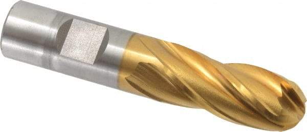 Cleveland - 3/4" Diam, 1-5/8" LOC, 4 Flute Cobalt Ball End Mill - TiN Finish, Single End, 3-7/8" OAL, 3/4" Shank Diam, Spiral Flute - USA Tool & Supply