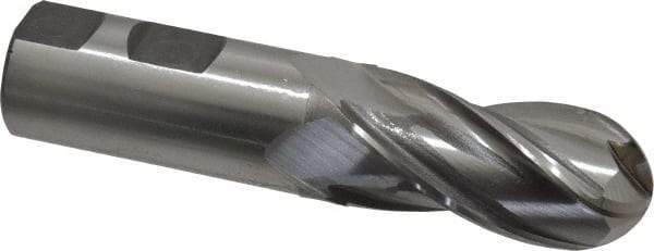 Cleveland - 1" Diam, 2" LOC, 4 Flute Cobalt Ball End Mill - Uncoated, Single End, 4-1/2" OAL, 1" Shank Diam, Spiral Flute - USA Tool & Supply