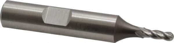 Cleveland - 1/8" Diam, 3/8" LOC, 4 Flute Cobalt Ball End Mill - Uncoated, Single End, 2-5/16" OAL, 3/8" Shank Diam, Spiral Flute - USA Tool & Supply