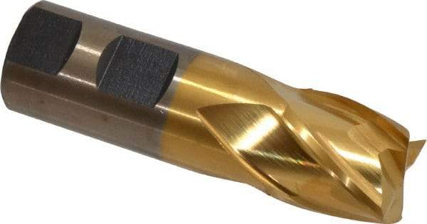 Cleveland - 1", 1" LOC, 1" Shank Diam, 3-1/2" OAL, 4 Flute, Powdered Metal Square End Mill - Single End, TiN Finish, Spiral Flute, 37° Helix, Centercutting, Right Hand Cut, Right Hand Flute, Series PM-4 - USA Tool & Supply