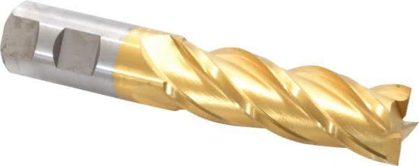 Cleveland - 1", 50.8mm LOC, 1" Shank Diam, 5-1/2" OAL, 4 Flute, Powdered Metal Square End Mill - Single End, TiN Finish, Spiral Flute, 37° Helix, Centercutting, Right Hand Cut, Right Hand Flute, Series PM-4 - USA Tool & Supply