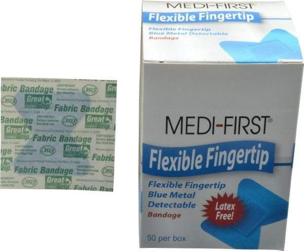 Medique - Fingertip Bandage Self-Adhesive Bandage - Blue, Woven Fabric Bandage, Metal Detectable - USA Tool & Supply