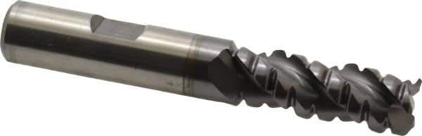 Cleveland - 1/2" Diam, Coarse Pitch, 1-1/4" LOC, 3 Flute Powdered Metal Corner Radius Roughing End Mill - TiCN Finish, 3-1/4" OAL, 1/2" Shank Diam, Single End, Centercutting, 42° Helix - USA Tool & Supply