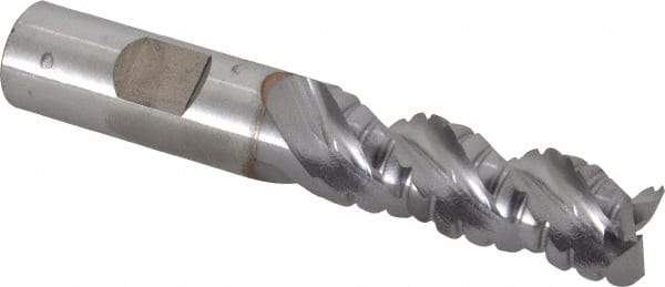 Cleveland - 5/8" Diam, Coarse Pitch, 1-5/8" LOC, 3 Flute Powdered Metal Corner Radius Roughing End Mill - TiCN Finish, 3-3/4" OAL, 5/8" Shank Diam, Single End, Centercutting, 42° Helix - USA Tool & Supply