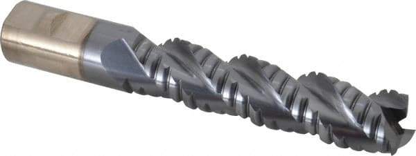 Cleveland - 1" Diam, Coarse Pitch, 4" LOC, 3 Flute Powdered Metal Corner Radius Roughing End Mill - TiCN Finish, 6-1/2" OAL, 1" Shank Diam, Single End, Centercutting, 42° Helix - USA Tool & Supply