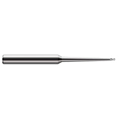 Ball End Mill: 0.156″ Dia, 0.234″ LOC, 2 Flute, Solid Carbide 4″ OAL, 1/4″ Shank Dia, 30 ° Helix, Uncoated, Single End