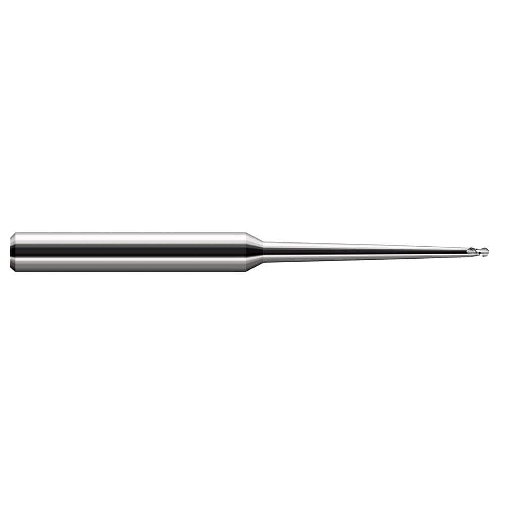 Ball End Mill: 0.25″ Dia, 0.375″ LOC, 4 Flute, Solid Carbide 4″ OAL, 3/8″ Shank Dia, 30 ° Helix, Uncoated, Single End