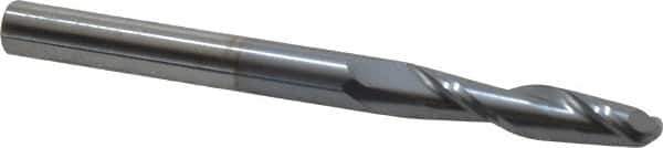 OSG - 1/4" Diam, 1-1/8" LOC, 2 Flute Solid Carbide Ball End Mill - TiCN Finish, Single End, 3" OAL, 1/4" Shank Diam, Spiral Flute - USA Tool & Supply