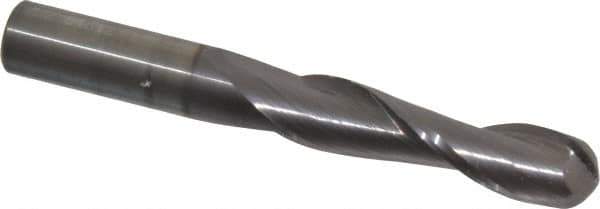 OSG - 1/2" Diam, 2" LOC, 2 Flute Solid Carbide Ball End Mill - TiCN Finish, Single End, 4" OAL, 1/2" Shank Diam, Spiral Flute - USA Tool & Supply