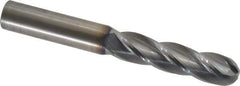 OSG - 1/2" Diam, 2" LOC, 4 Flute Solid Carbide Ball End Mill - TiCN Finish, Single End, 4" OAL, 1/2" Shank Diam, Spiral Flute - USA Tool & Supply
