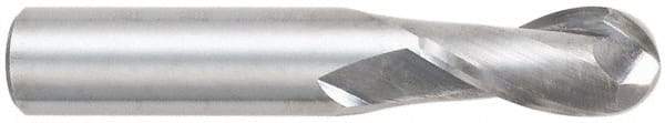 OSG - 5/16" Diam, 13/16" LOC, 2 Flute Solid Carbide Ball End Mill - TiCN Finish, Single End, 2-1/2" OAL, 5/16" Shank Diam, Spiral Flute - USA Tool & Supply