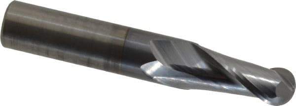 OSG - 1/2" Diam, 1" LOC, 2 Flute Solid Carbide Ball End Mill - TiCN Finish, Single End, 3" OAL, 1/2" Shank Diam, Spiral Flute - USA Tool & Supply