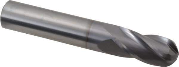 OSG - 1/2" Diam, 1" LOC, 4 Flute Solid Carbide Ball End Mill - TiCN Finish, Single End, 3" OAL, 1/2" Shank Diam, Spiral Flute - USA Tool & Supply