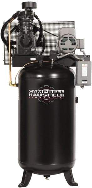 Campbell Hausfeld - 5 hp, 80 Gal Stationary Electric Vertical Air Compressor - Three Phase, 175 Max psi, 16.6 CFM, 208-230/460 Volt - USA Tool & Supply