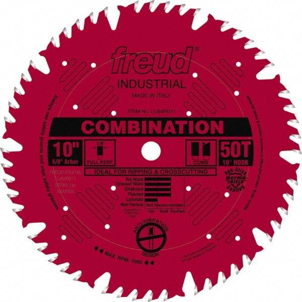 Freud - 10" Diam, 5/8" Arbor Hole Diam, 50 Tooth Wet & Dry Cut Saw Blade - Carbide-Tipped, Standard Round Arbor - USA Tool & Supply