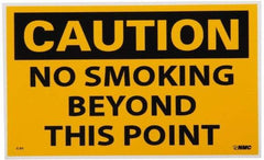 NMC - Accident Prevention Label, Header: CAUTION - Legend: Caution - No Smoking Beyond This Point, English, Black & Yellow, 5" Long x 3" High, Sign Muscle Finish - USA Tool & Supply