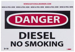 NMC - Accident Prevention Label, Header: DANGER - Legend: Danger - Diesel - No Smoking, English, Red, Black & White, 5" Long x 3" High, Sign Muscle Finish - USA Tool & Supply
