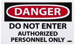 NMC - Security & Admittance Label, Header: DANGER - Legend: Danger - Do Not Enter - Authorized Personnel Only, English, Red, Black & White, 5" Long x 3" High, Sign Muscle Finish - USA Tool & Supply