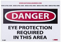 NMC - Accident Prevention Label, Header: DANGER - Legend: Danger - Eye Protection Required in This Area, English, Red, Black & White, 5" Long x 3" High, Sign Muscle Finish - USA Tool & Supply