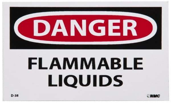NMC - Hazardous Materials Label, Header: DANGER - Legend: Danger - Flammable Liquids, English, Red, Black & White, 5" Long x 3" High, Sign Muscle Finish - USA Tool & Supply