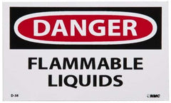 NMC - Hazardous Materials Label, Header: DANGER - Legend: Danger - Flammable Liquids, English, Red, Black & White, 5" Long x 3" High, Sign Muscle Finish - USA Tool & Supply